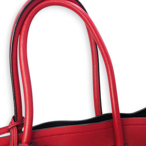 City Double Red Top Handle Bag in Calfskin, Silver hardware