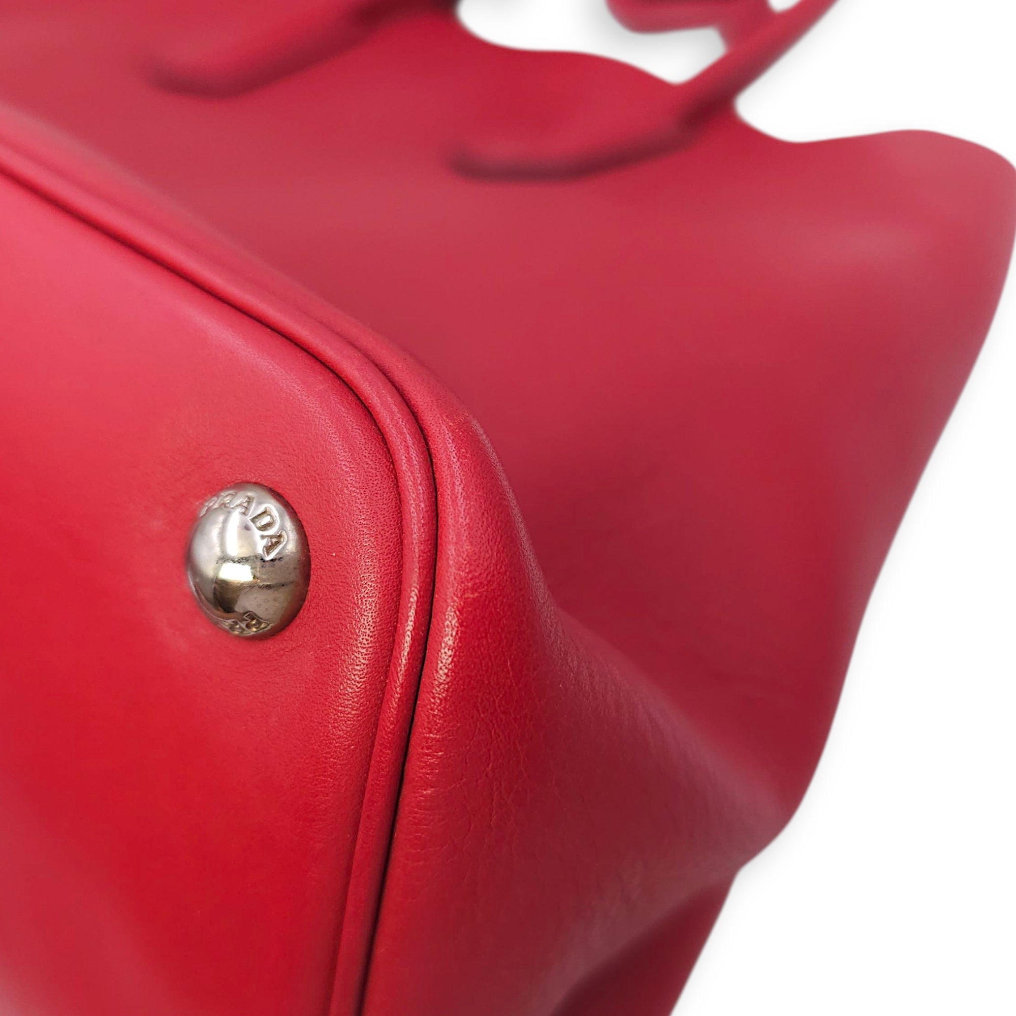 City Double Red Top Handle Bag in Calfskin, Silver hardware