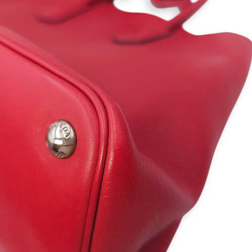 City Double Red Top Handle Bag in Calfskin, Silver hardware