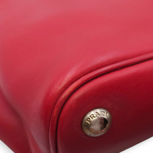 City Double Red Top Handle Bag in Calfskin, Silver hardware