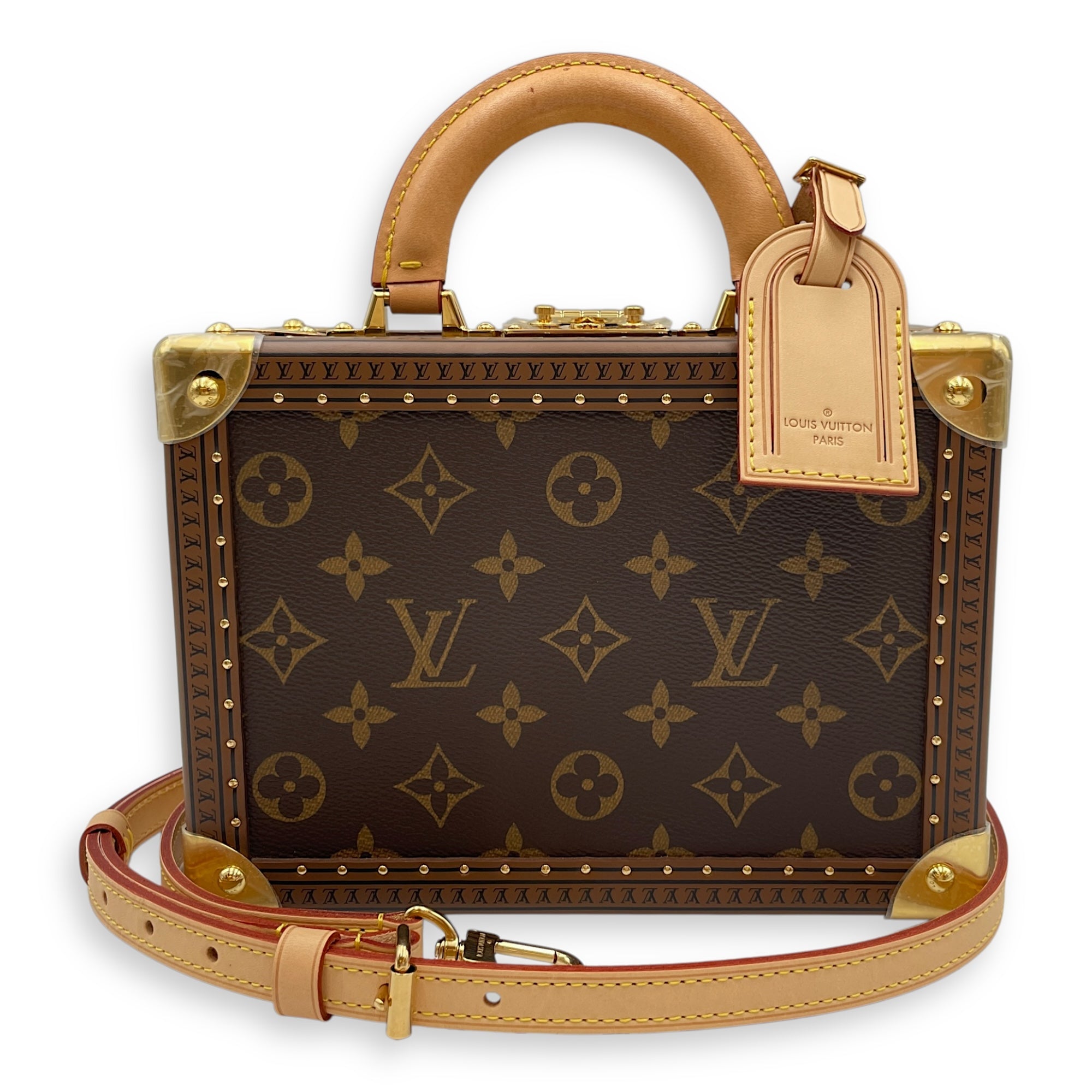 Valees 2 Way Petite Monogram Brown Handbag in Canvas, Gold hardware