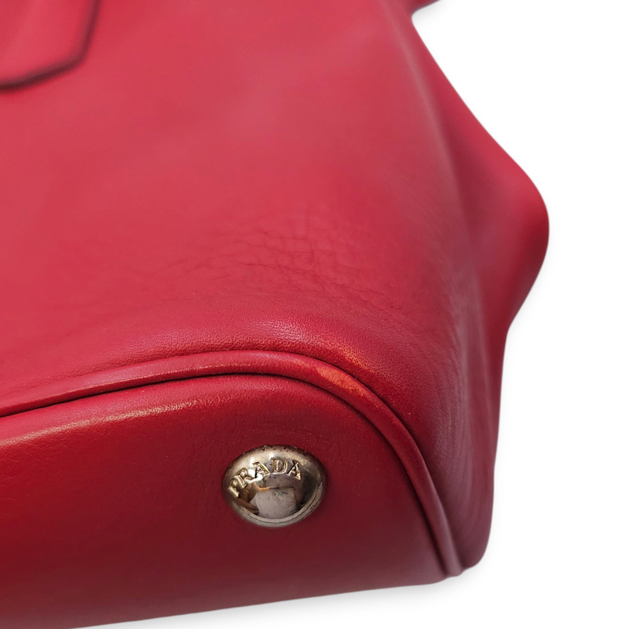 City Double Red Top Handle Bag in Calfskin, Silver hardware