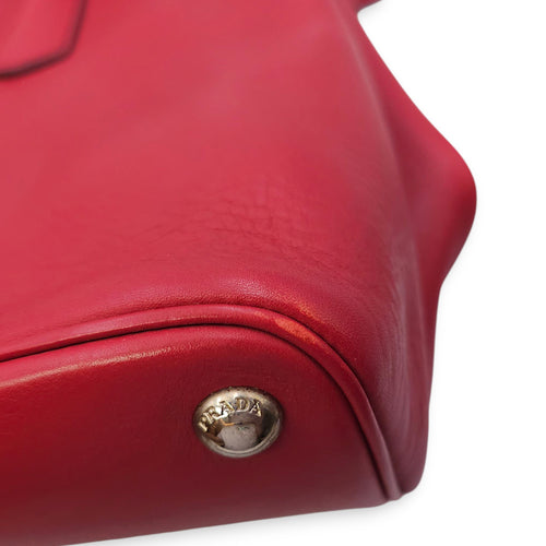 City Double Red Top Handle Bag in Calfskin, Silver hardware