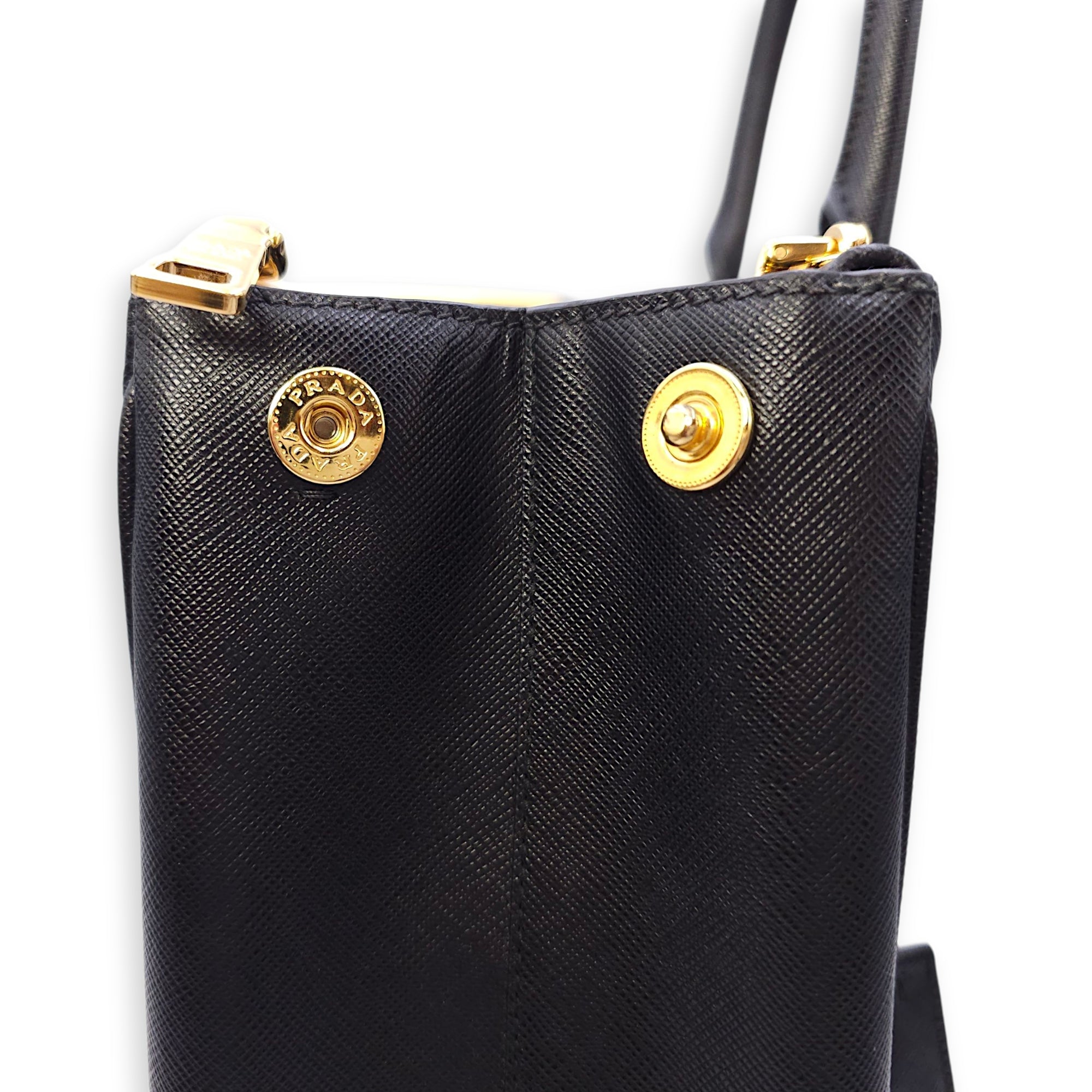 Galleria Black Top Handle Bag in Saffiano Leather, Gold hardware