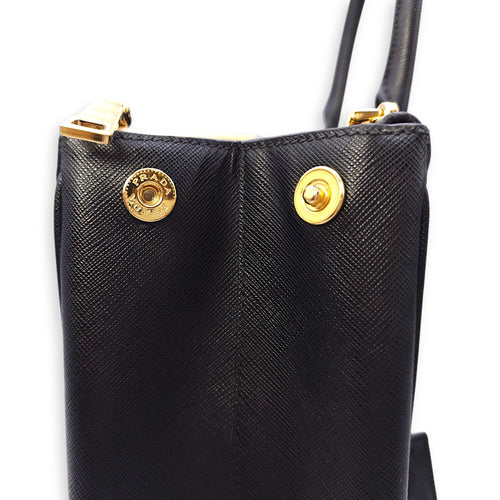 Galleria Black Top Handle Bag in Saffiano Leather, Gold hardware