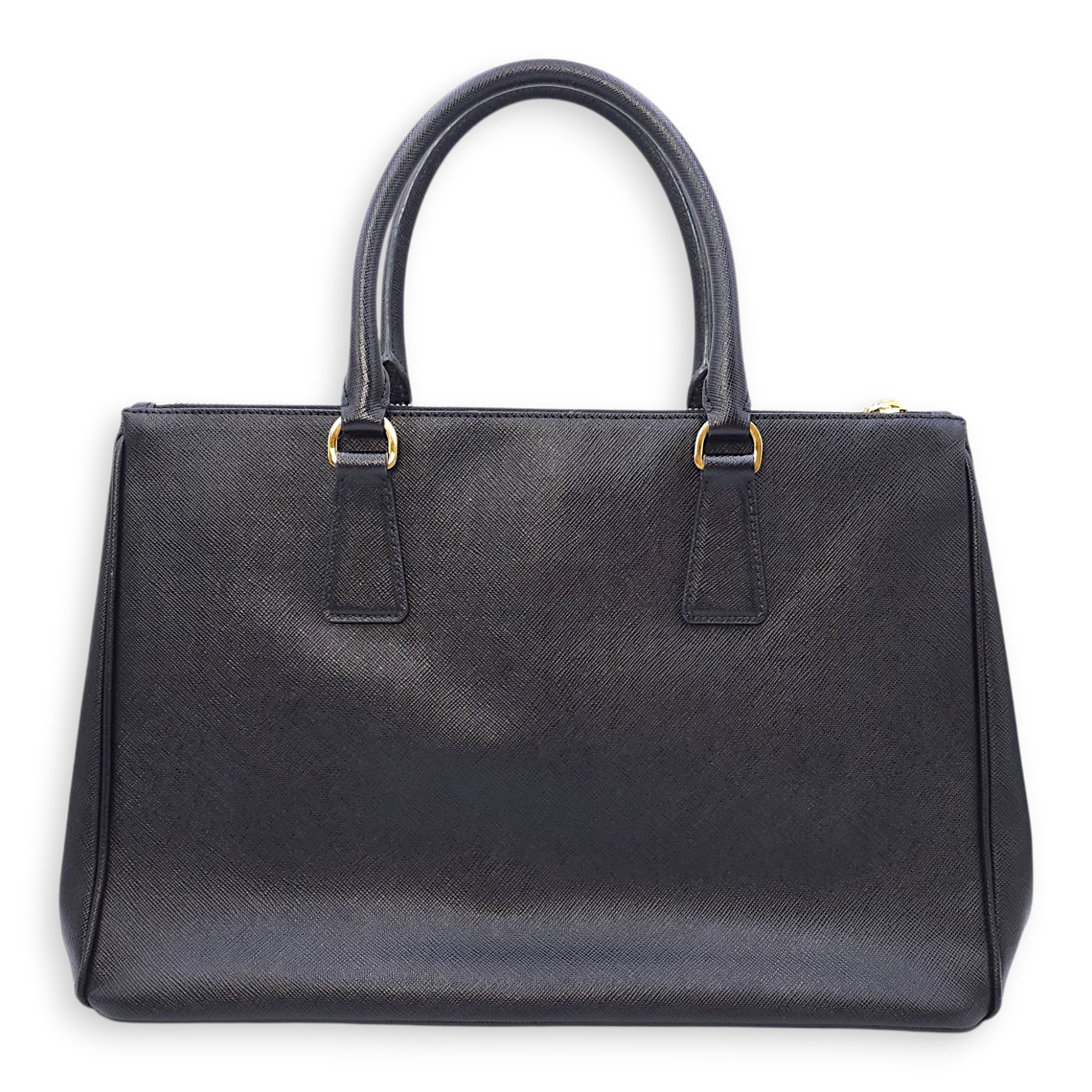 Galleria Black Top Handle Bag in Saffiano Leather, Gold hardware