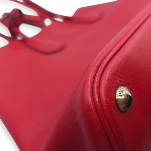 City Double Red Top Handle Bag in Calfskin, Silver hardware