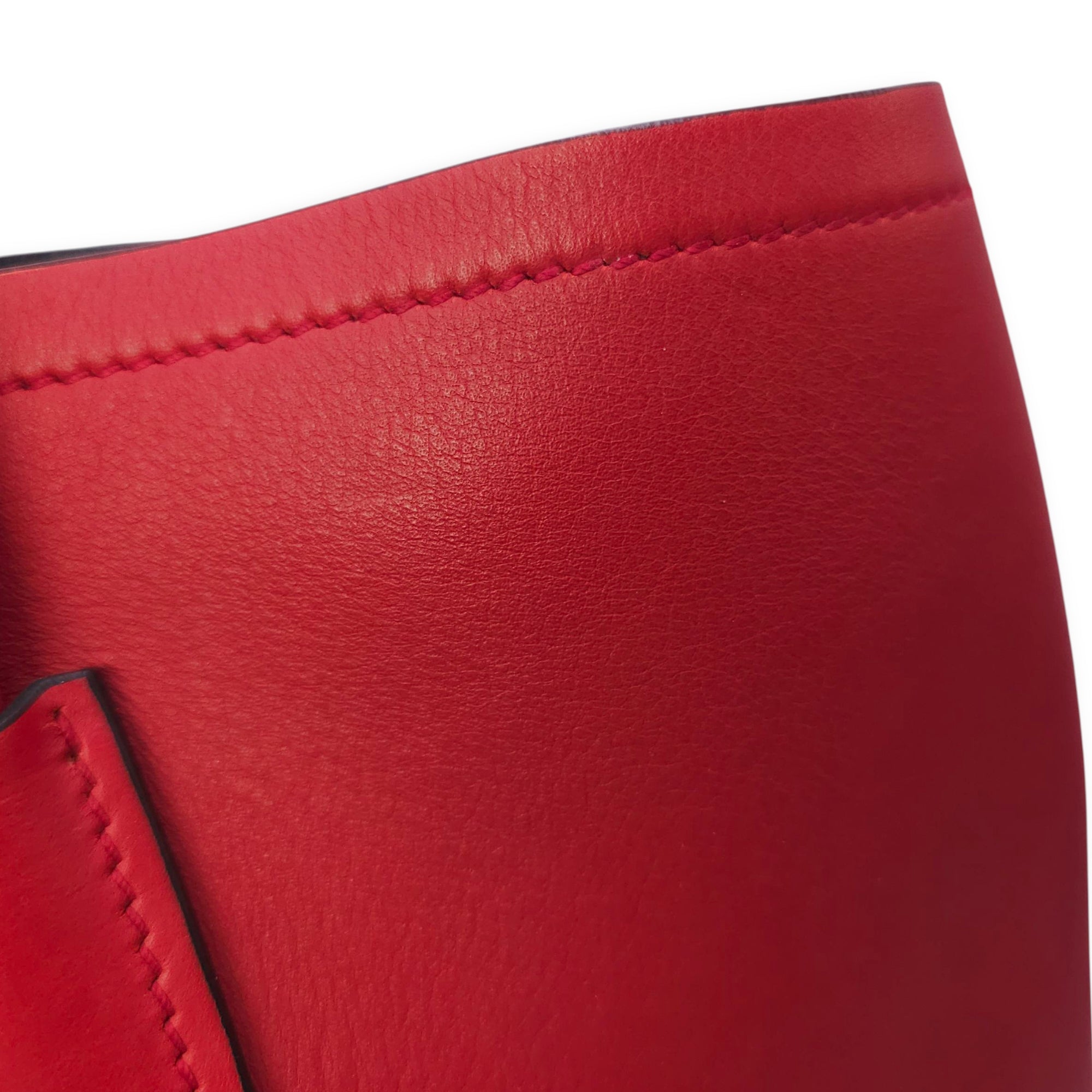 City Double Red Top Handle Bag in Calfskin, Silver hardware