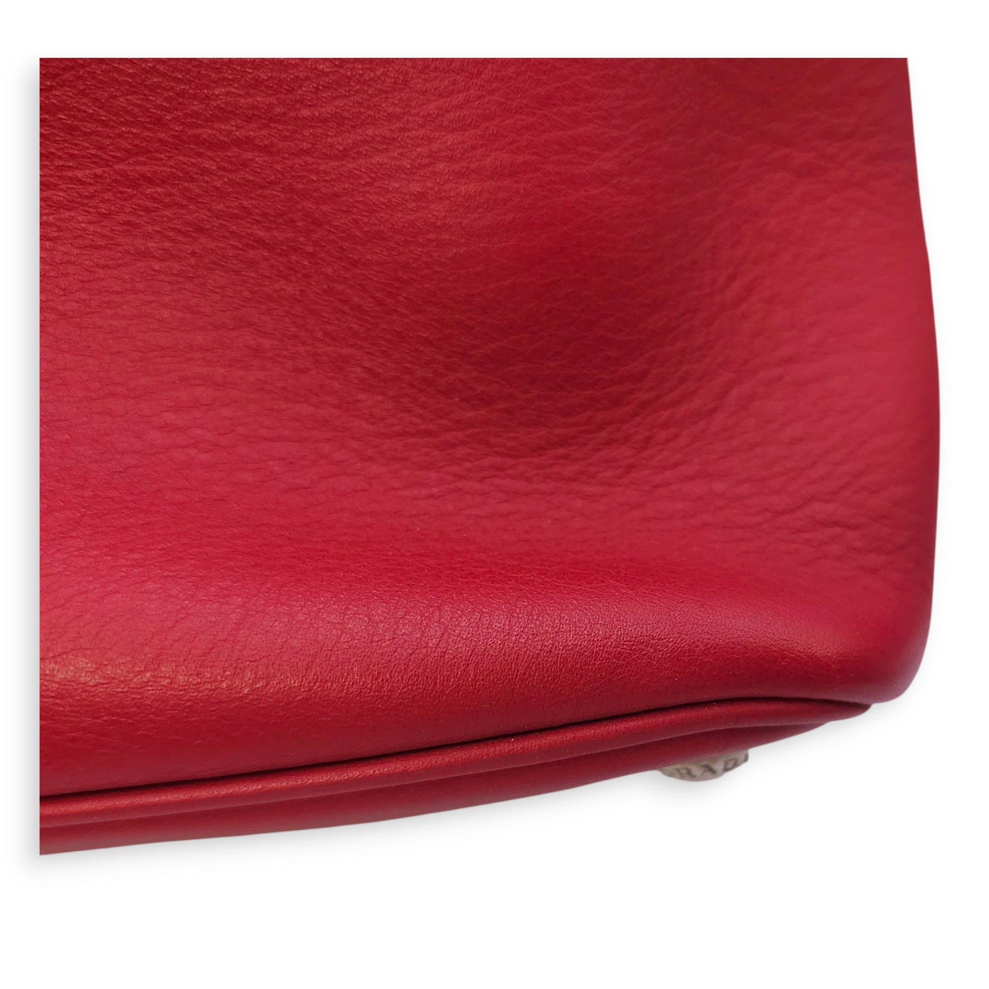 City Double Red Top Handle Bag in Calfskin, Silver hardware