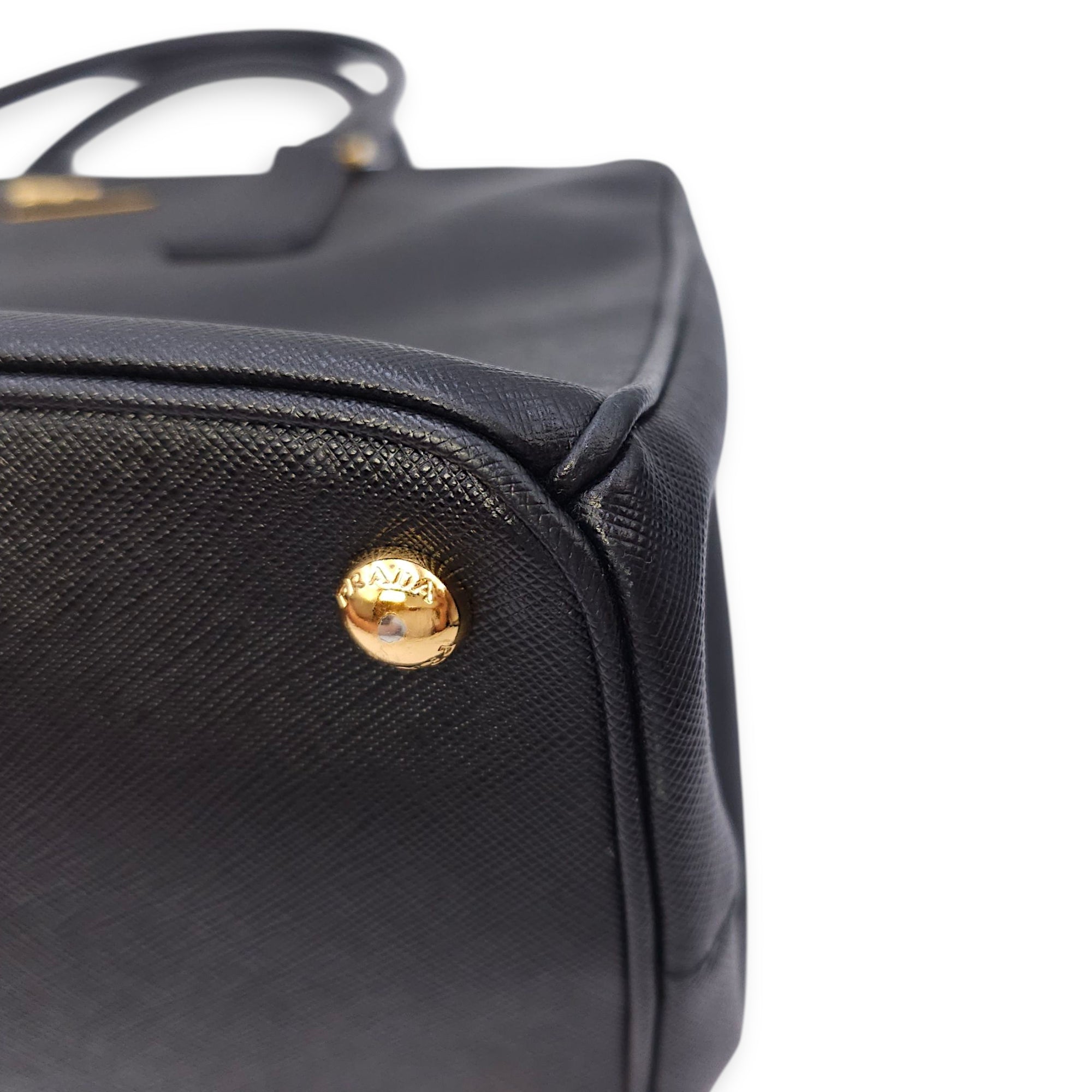 Galleria Black Top Handle Bag in Saffiano Leather, Gold hardware