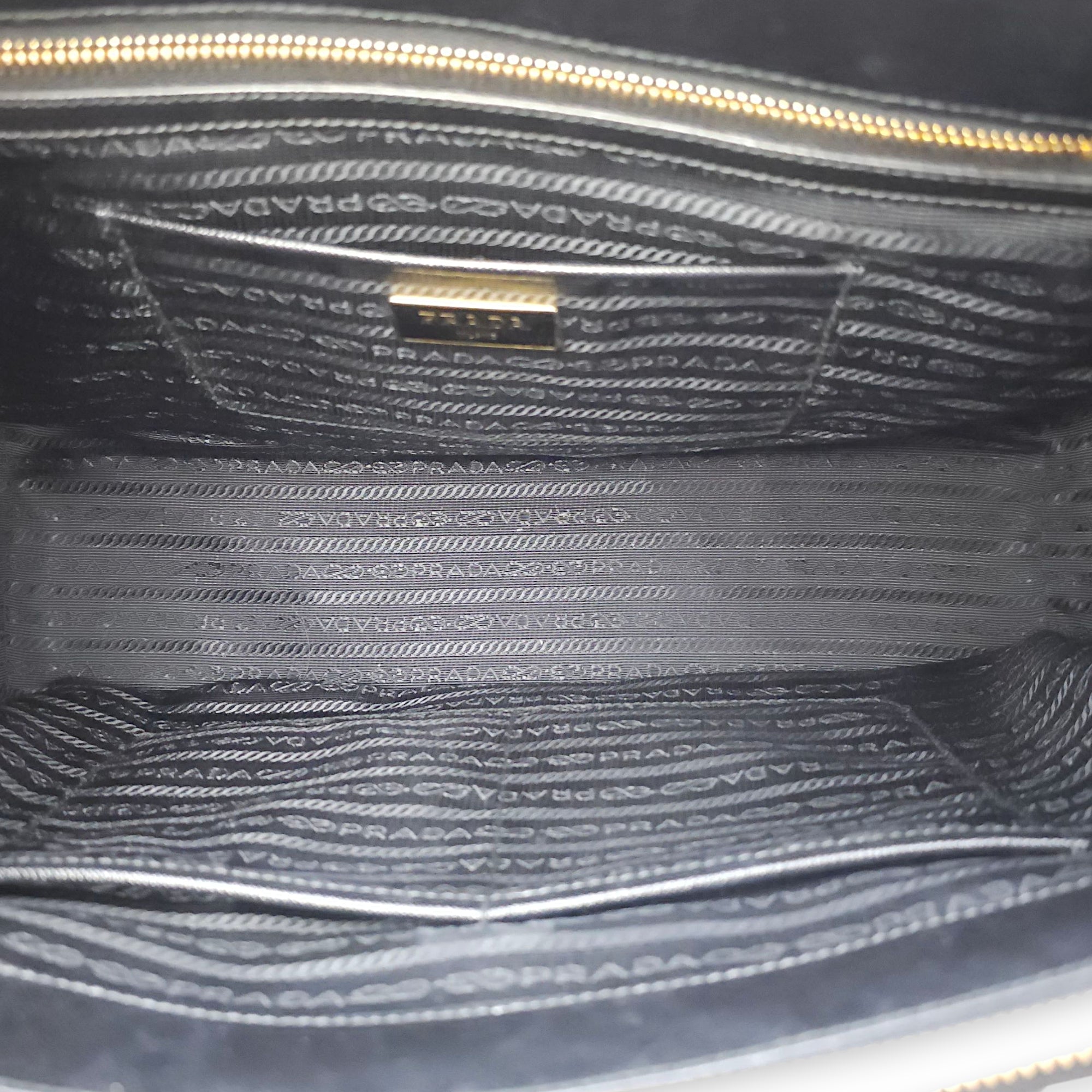 Galleria Black Top Handle Bag in Saffiano Leather, Gold hardware