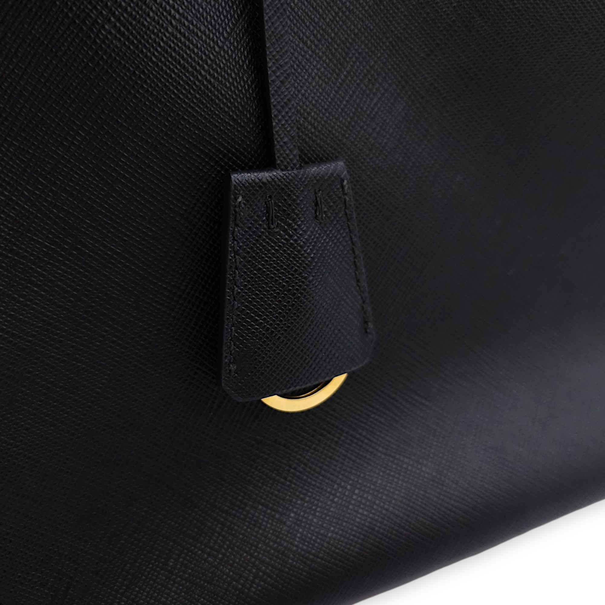 Galleria Black Top Handle Bag in Saffiano Leather, Gold hardware
