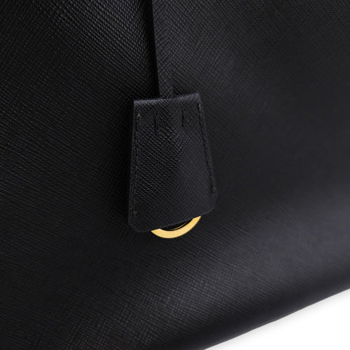 Galleria Black Top Handle Bag in Saffiano Leather, Gold hardware