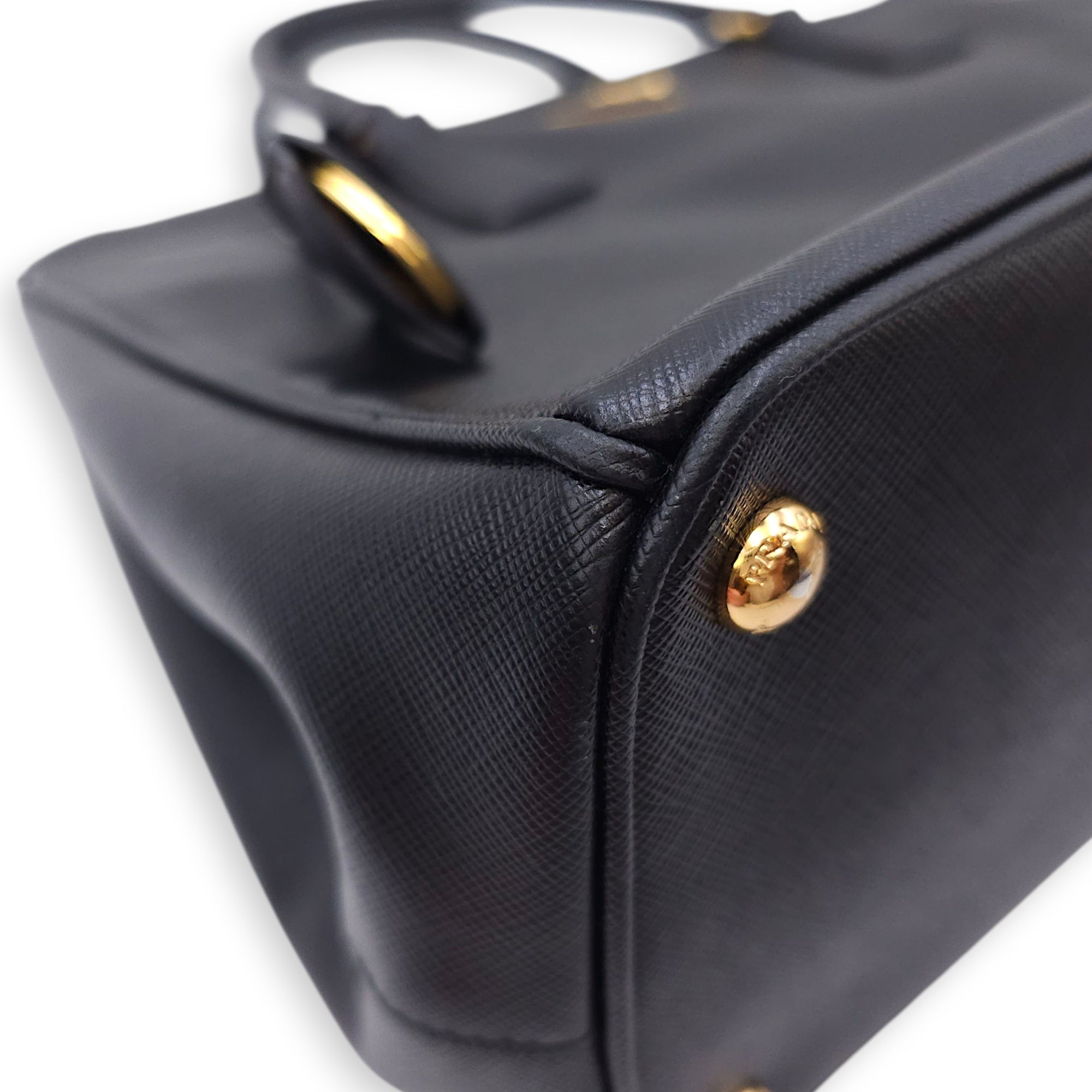 Galleria Black Top Handle Bag in Saffiano Leather, Gold hardware