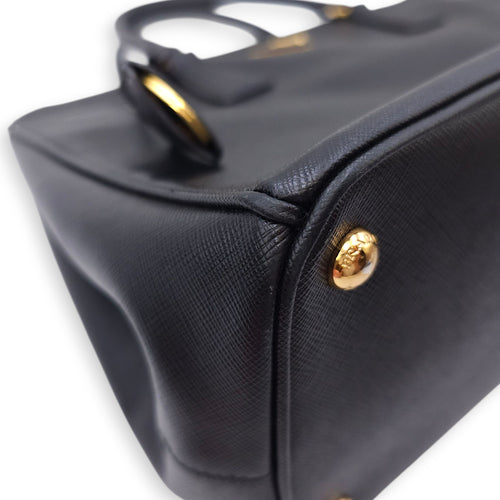 Galleria Black Top Handle Bag in Saffiano Leather, Gold hardware