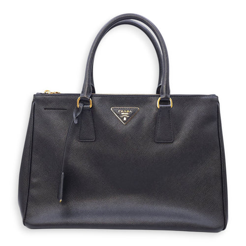 Galleria Black Top Handle Bag in Saffiano Leather, Gold hardware