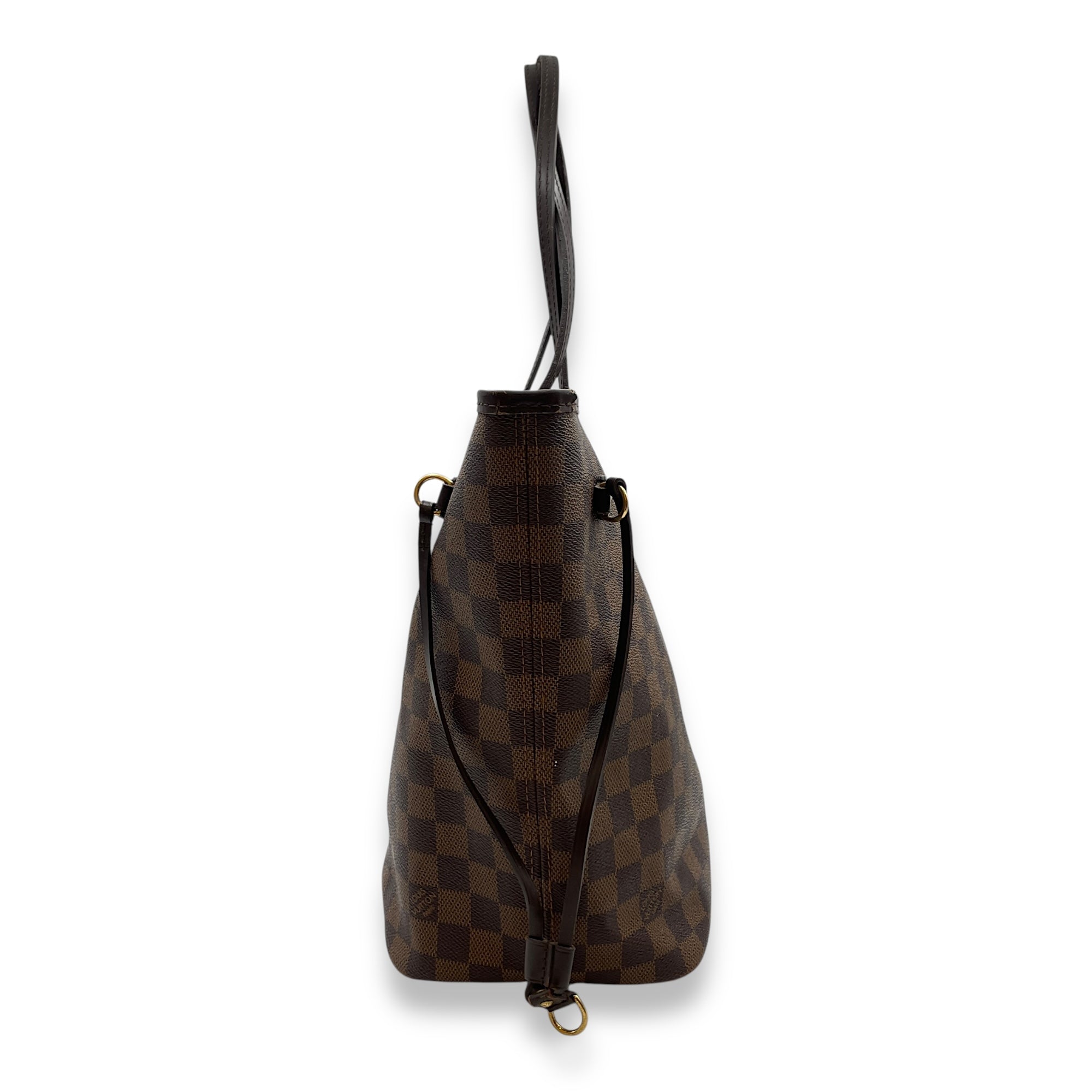 Damier Neverfull MM Brown Top Handle Bag in Canvas, Gold hardware