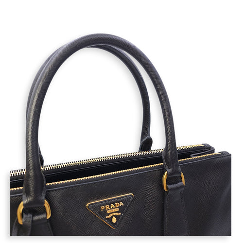Galleria Black Top Handle Bag in Saffiano Leather, Gold hardware