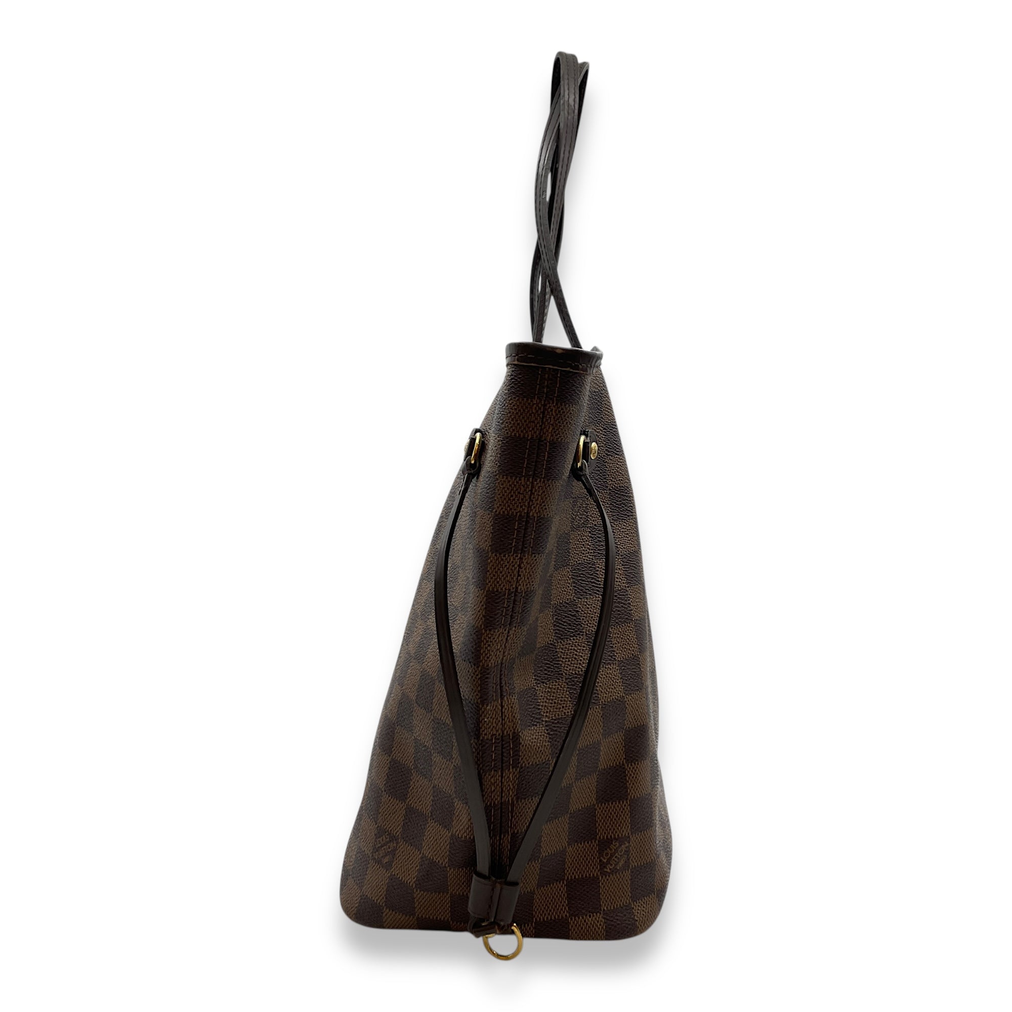 Damier Neverfull MM Brown Top Handle Bag in Canvas, Gold hardware