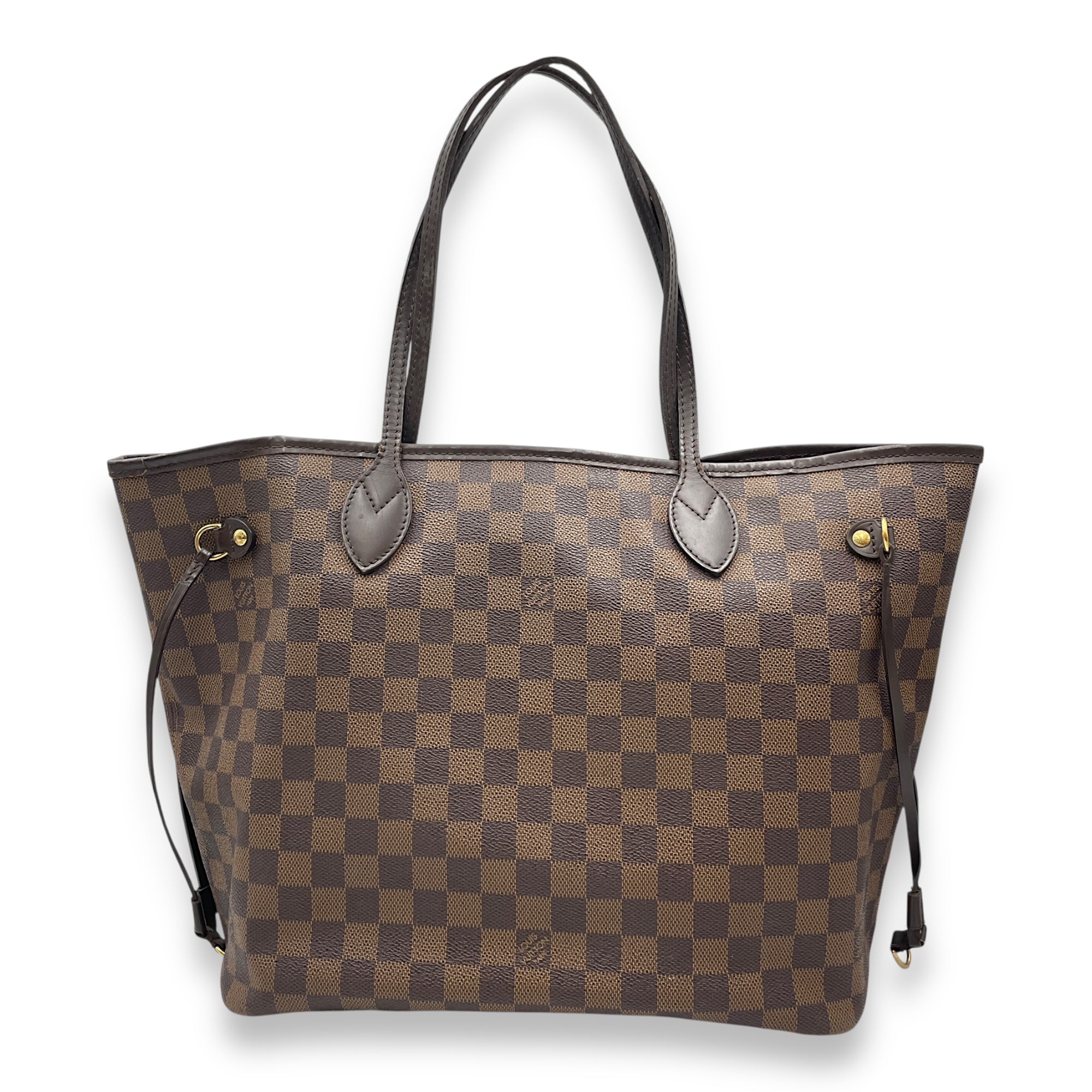 Damier Neverfull MM Brown Top Handle Bag in Canvas, Gold hardware