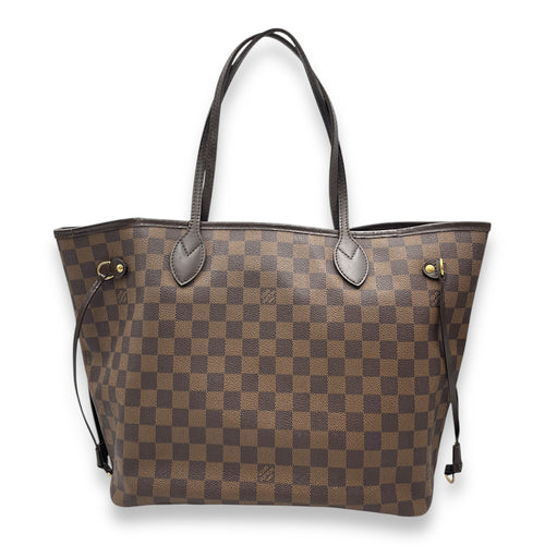 Damier Neverfull MM Brown Top Handle Bag in Canvas, Gold hardware