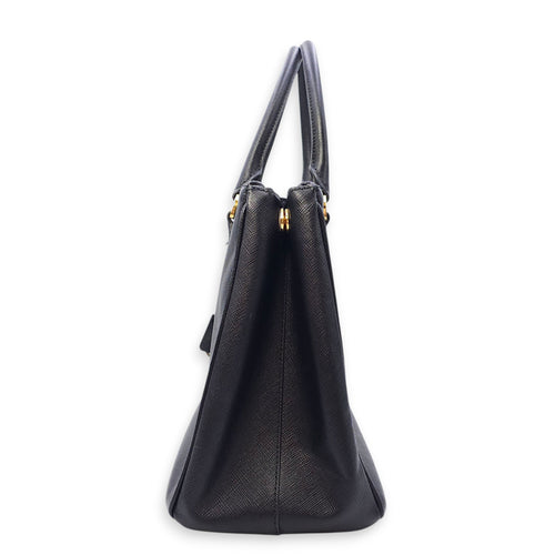 Galleria Black Top Handle Bag in Saffiano Leather, Gold hardware
