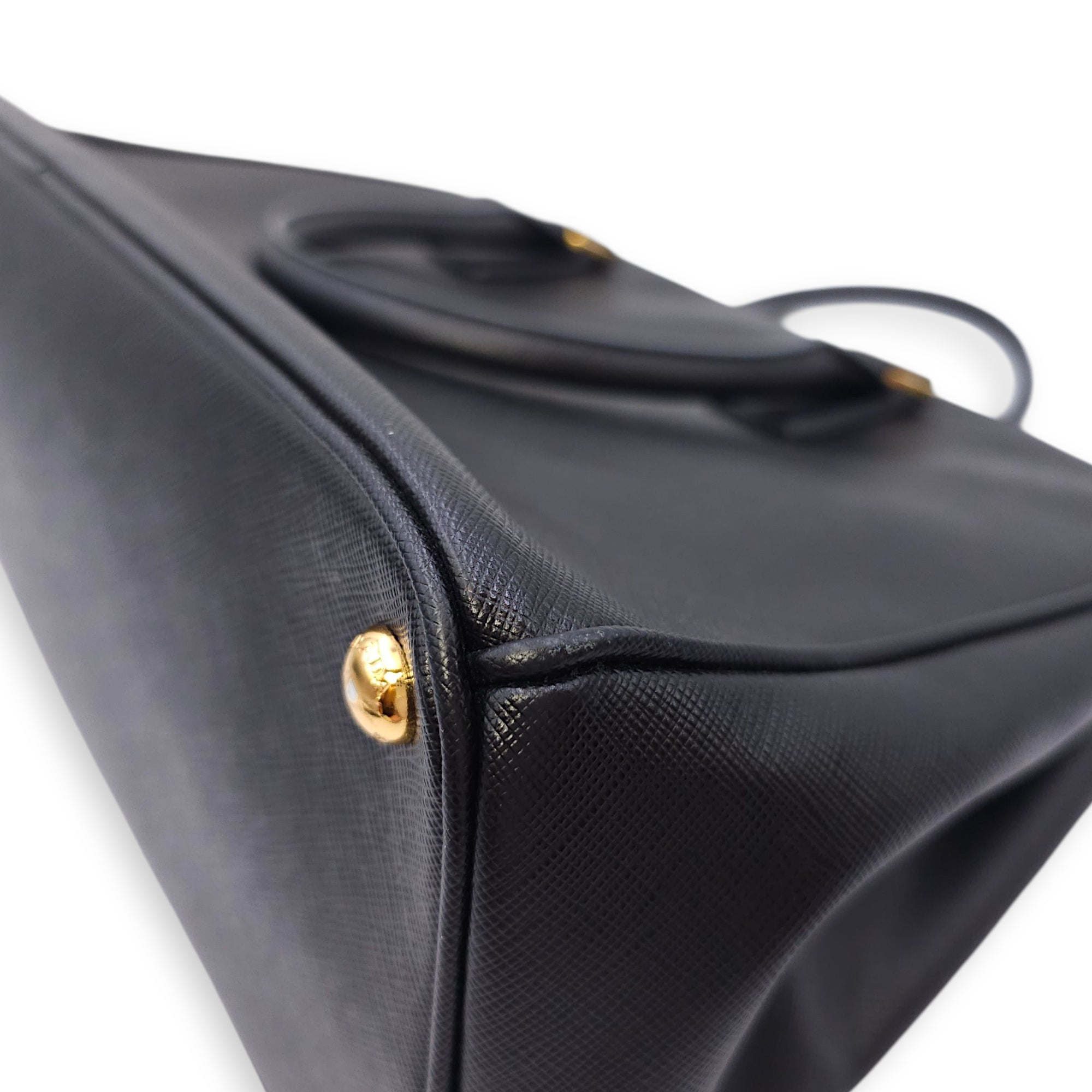 Galleria Black Top Handle Bag in Saffiano Leather, Gold hardware