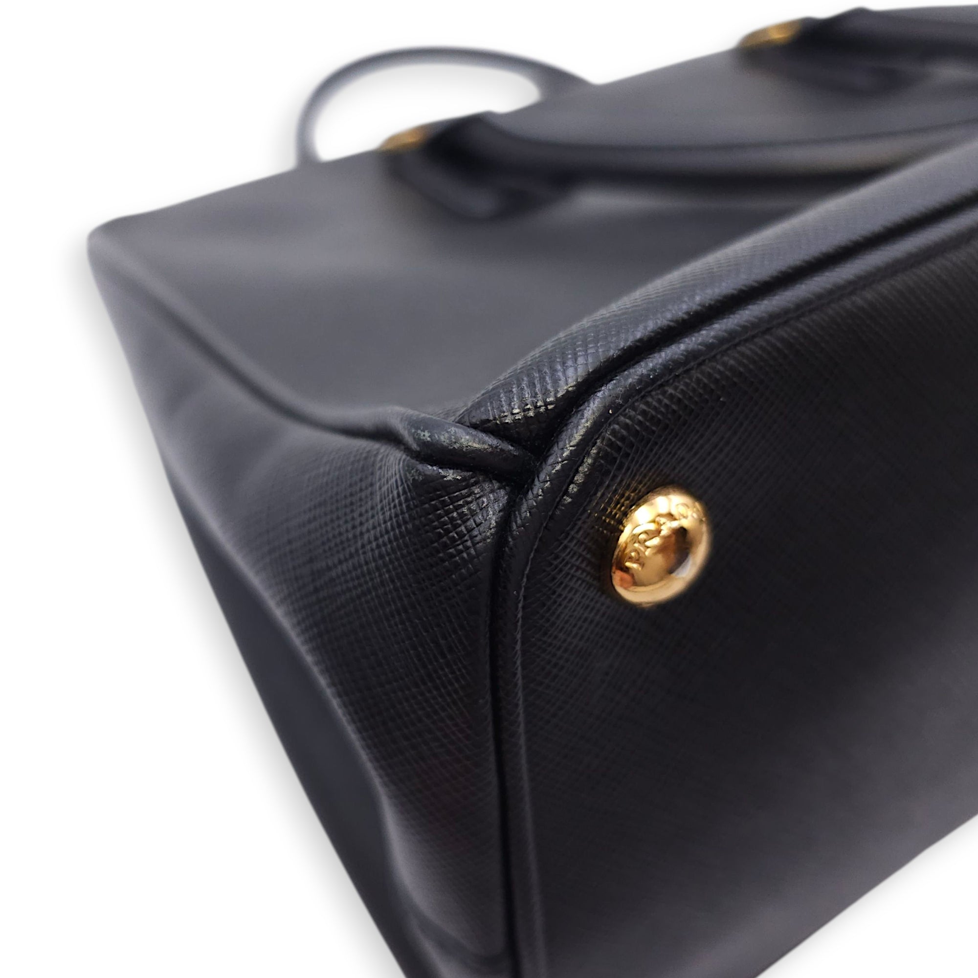 Galleria Black Top Handle Bag in Saffiano Leather, Gold hardware