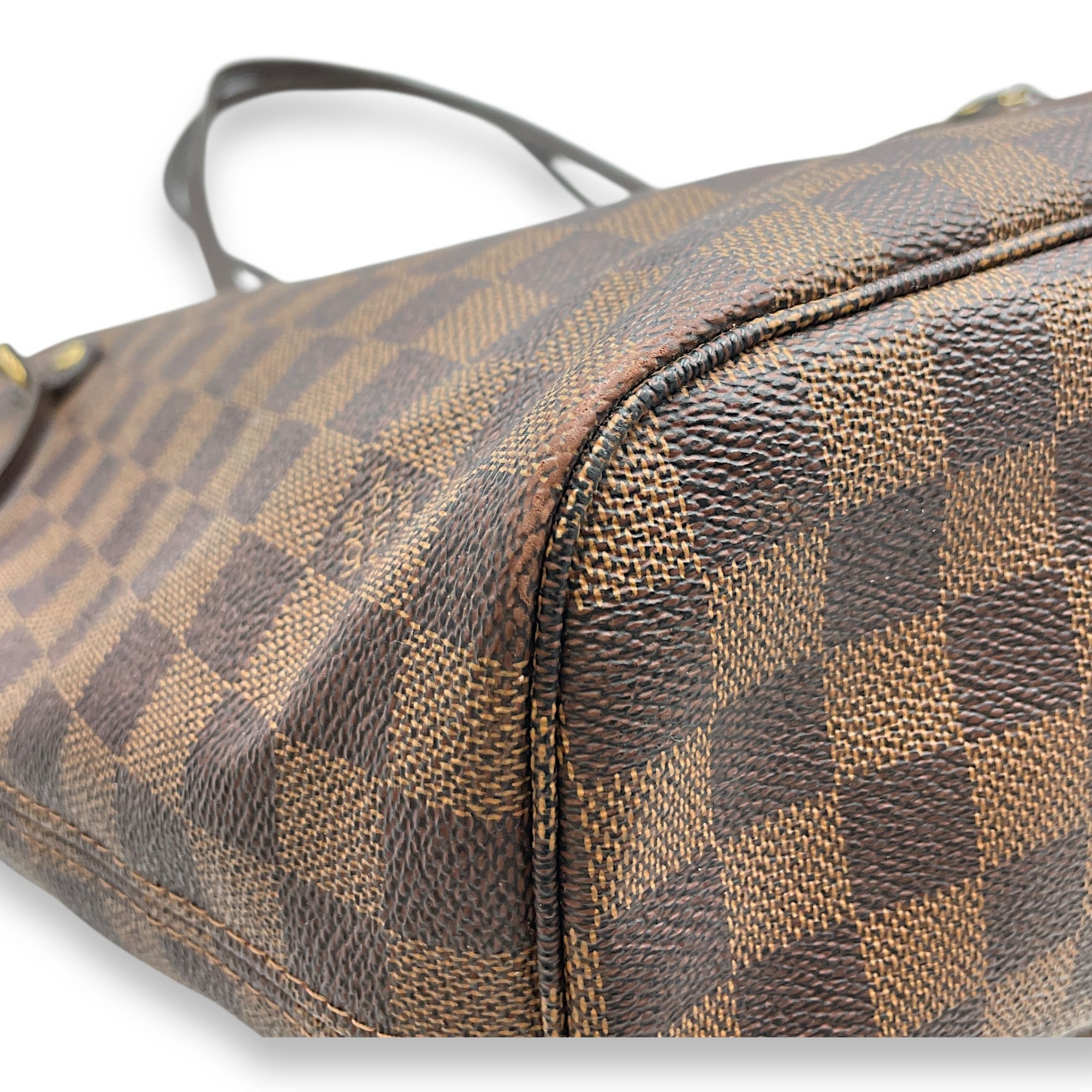 Damier Neverfull MM Brown Top Handle Bag in Canvas, Gold hardware