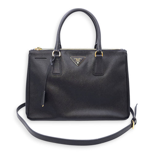 Galleria Black Top Handle Bag in Saffiano Leather, Gold hardware
