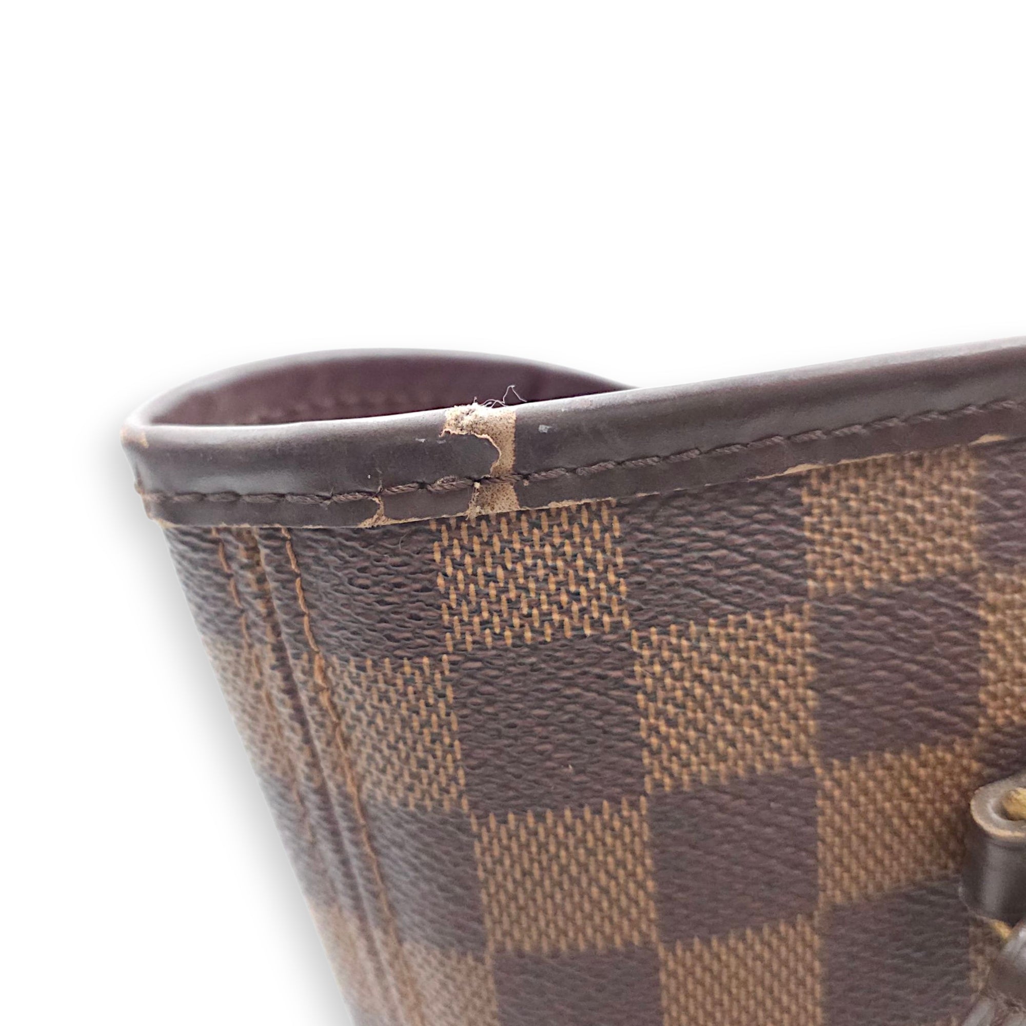 Damier Neverfull MM Brown Top Handle Bag in Canvas, Gold hardware