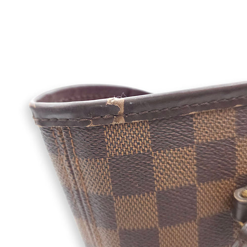 Damier Neverfull MM Brown Top Handle Bag in Canvas, Gold hardware