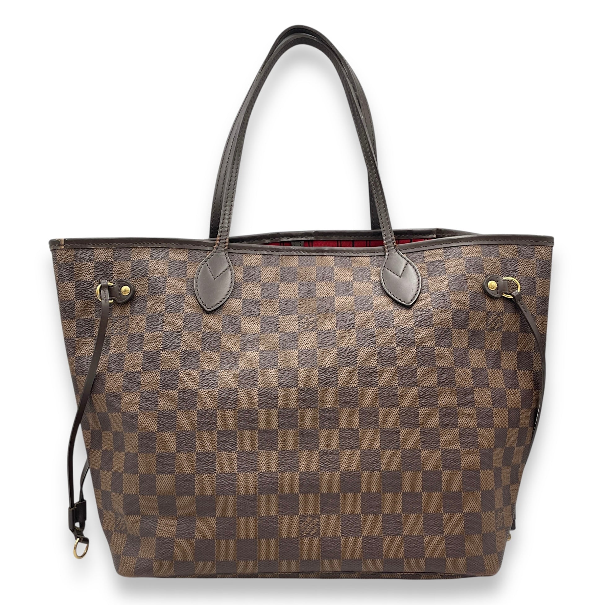 Damier Neverfull MM Brown Top Handle Bag in Canvas, Gold hardware