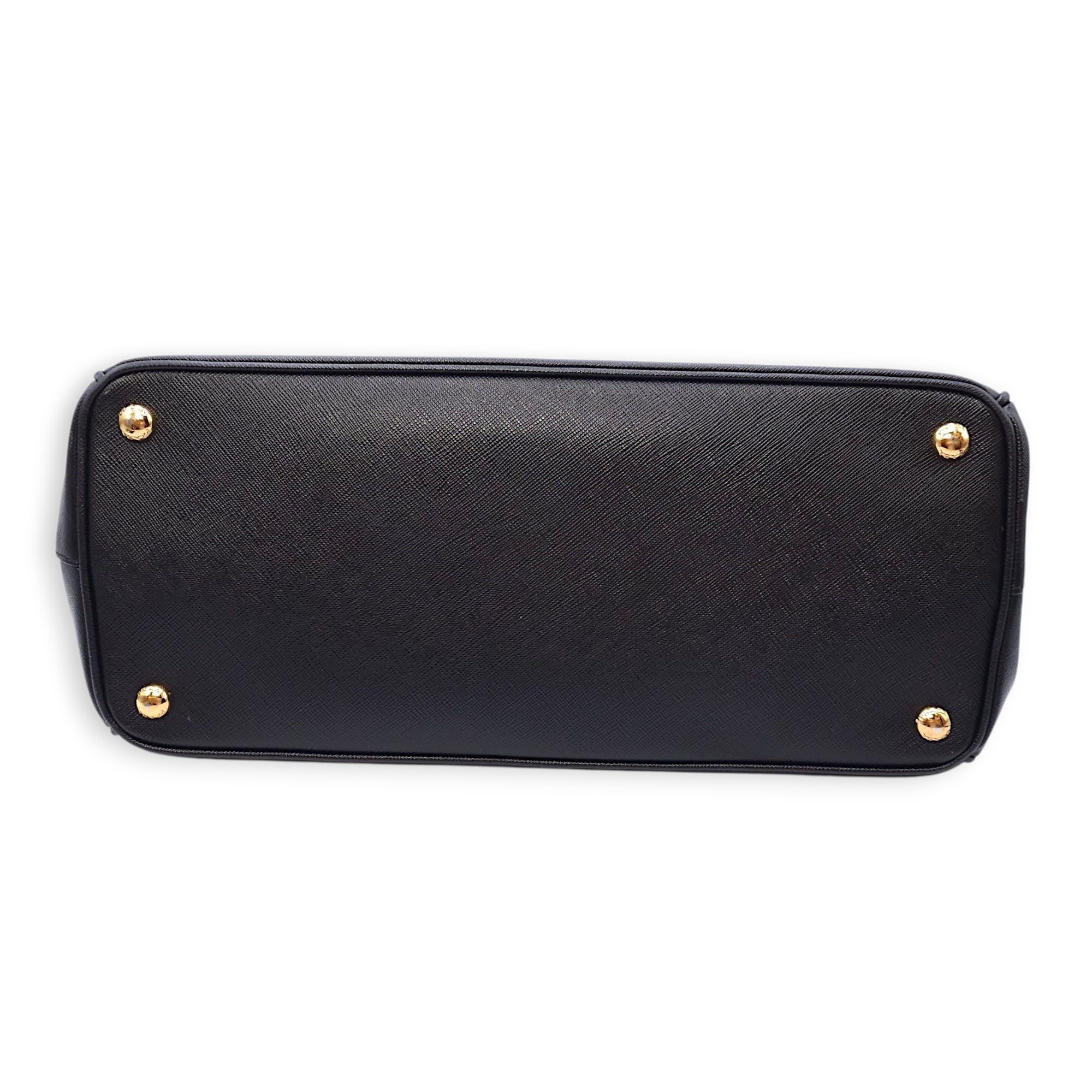 Galleria Black Top Handle Bag in Saffiano Leather, Gold hardware