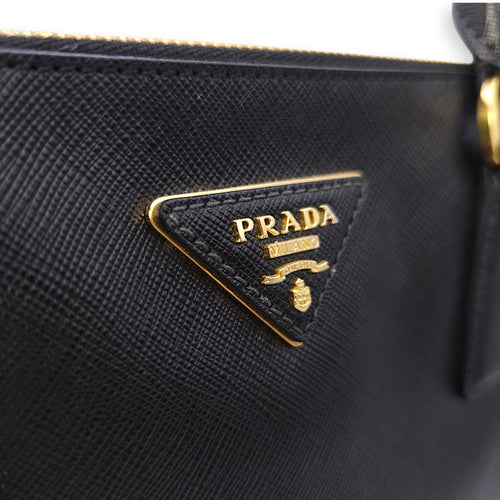 Galleria Black Top Handle Bag in Saffiano Leather, Gold hardware