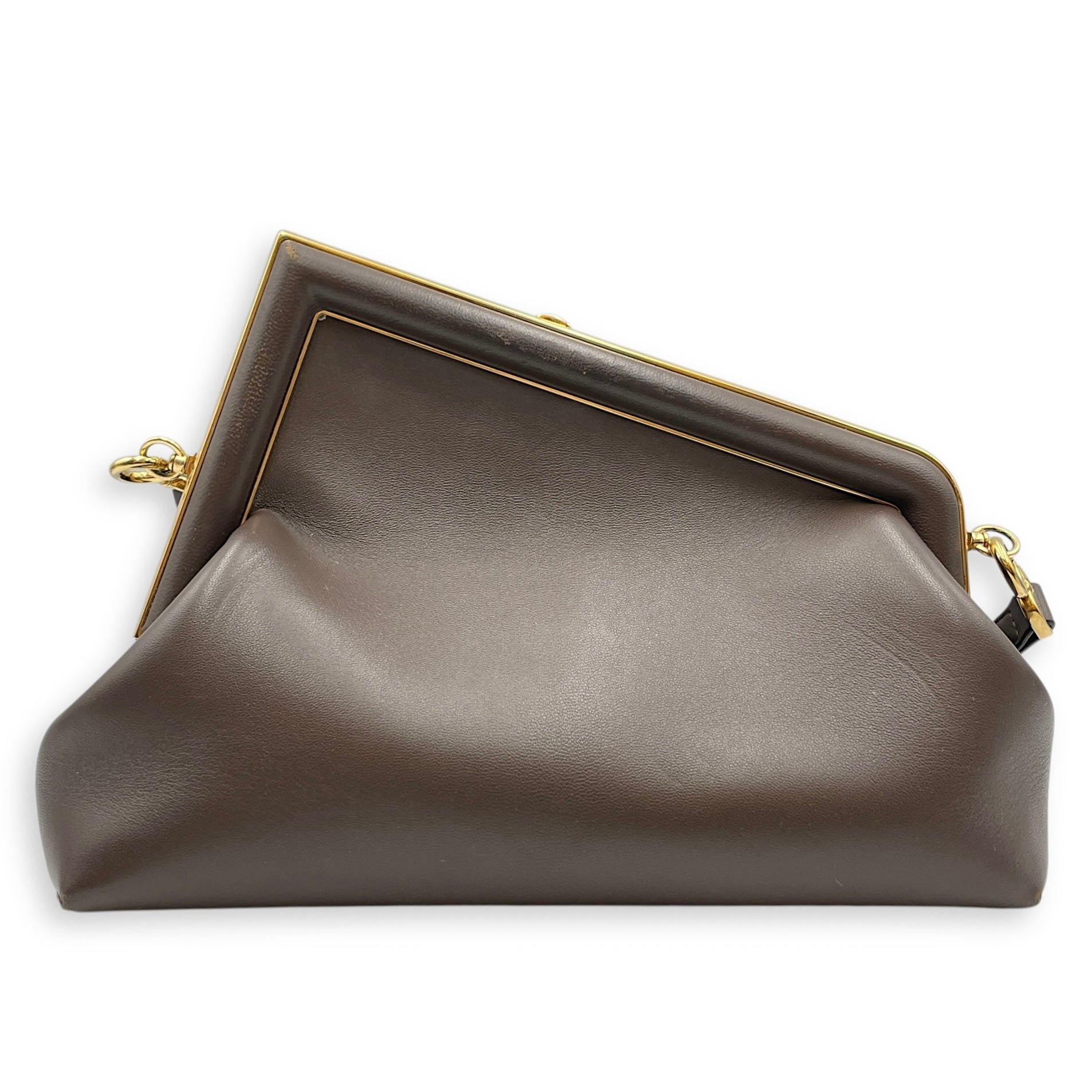 Fendi First Small Brown Shoulder Bag in Shiny Nappa, Gold hardware