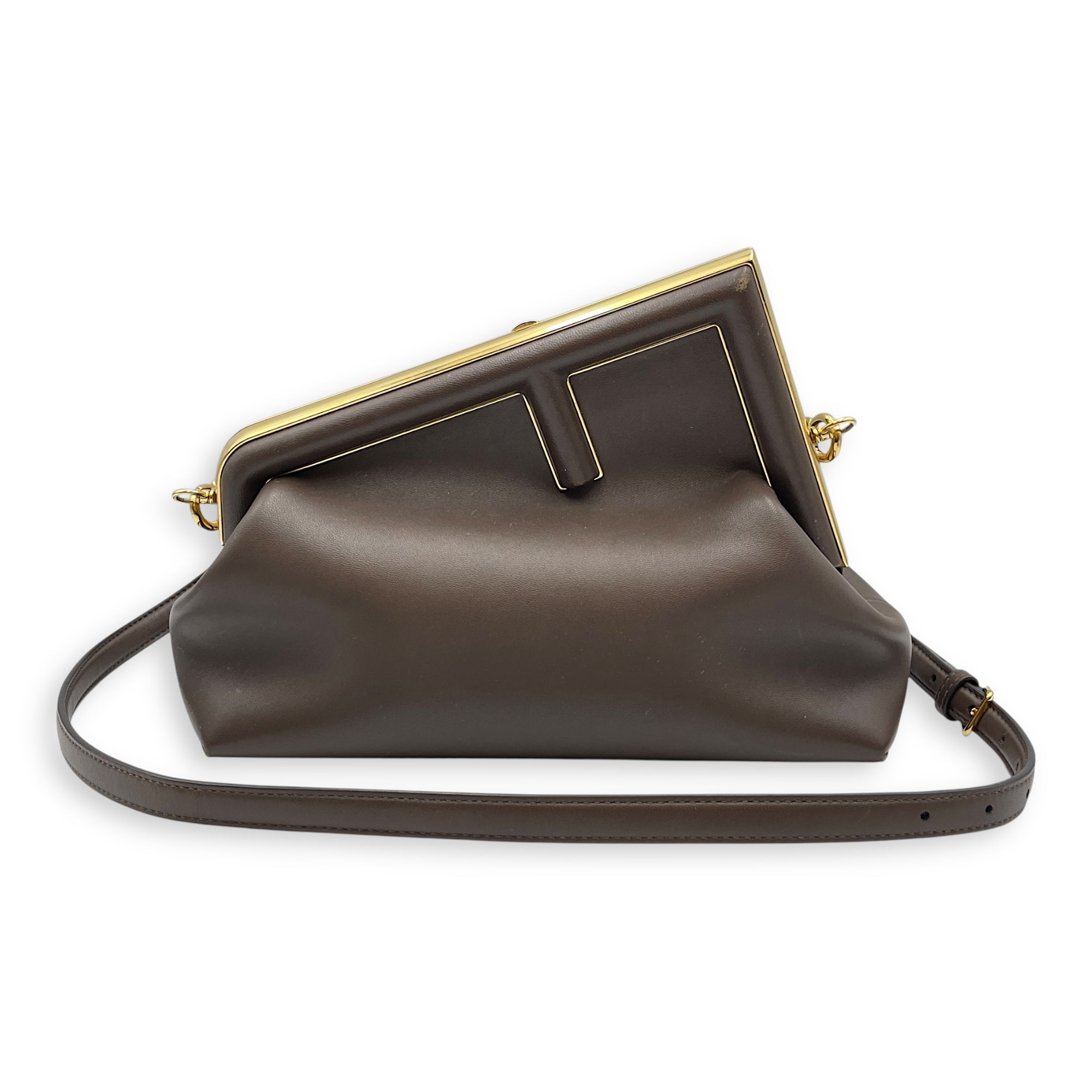 Fendi First Small Brown Shoulder Bag in Shiny Nappa, Gold hardware