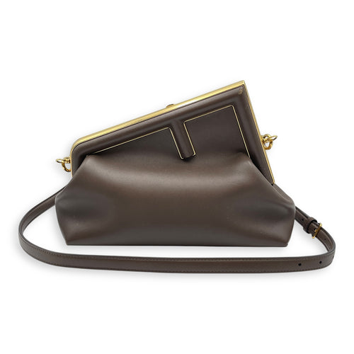 Fendi First Small Brown Shoulder Bag in Shiny Nappa, Gold hardware