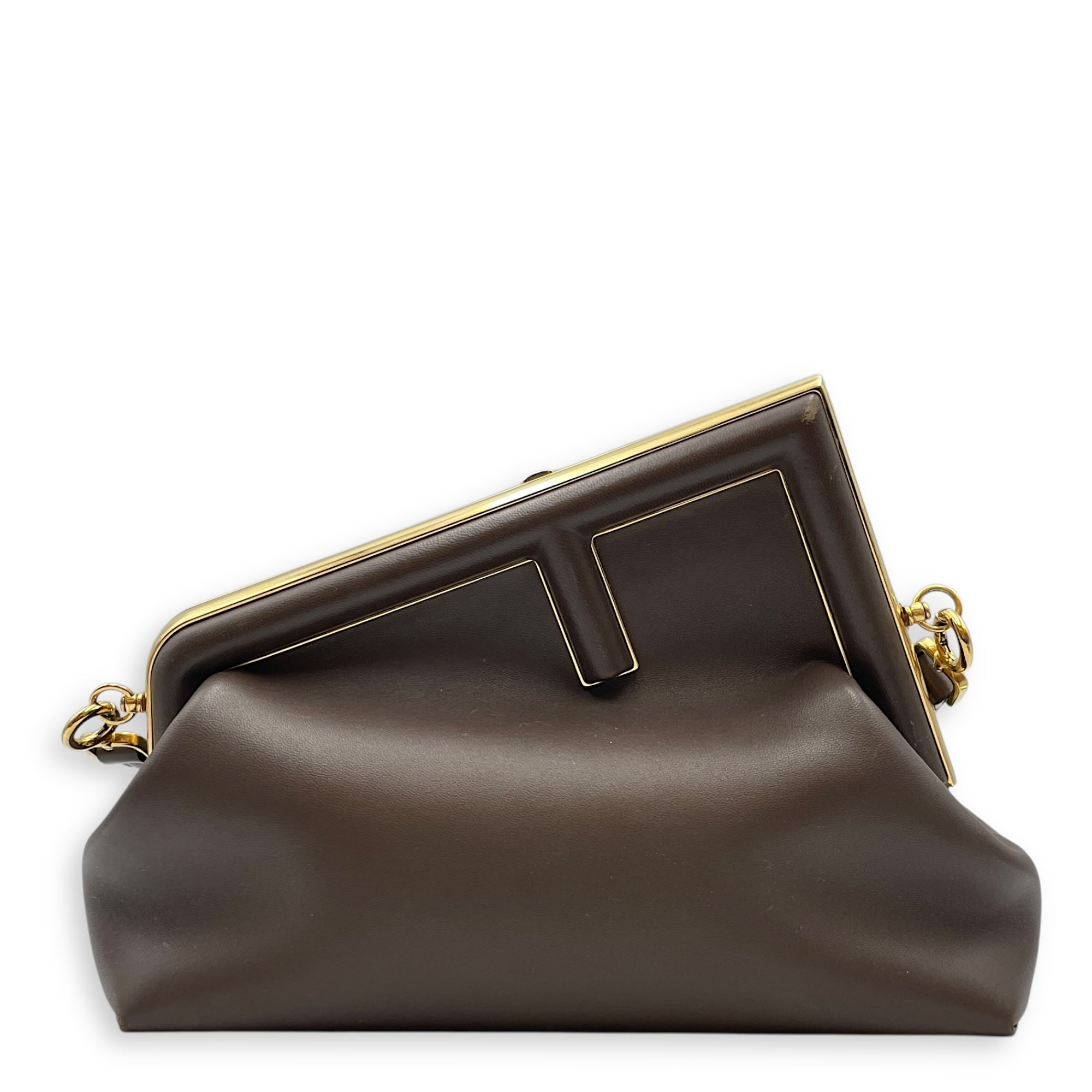 Fendi First Small Brown Shoulder Bag in Shiny Nappa, Gold hardware