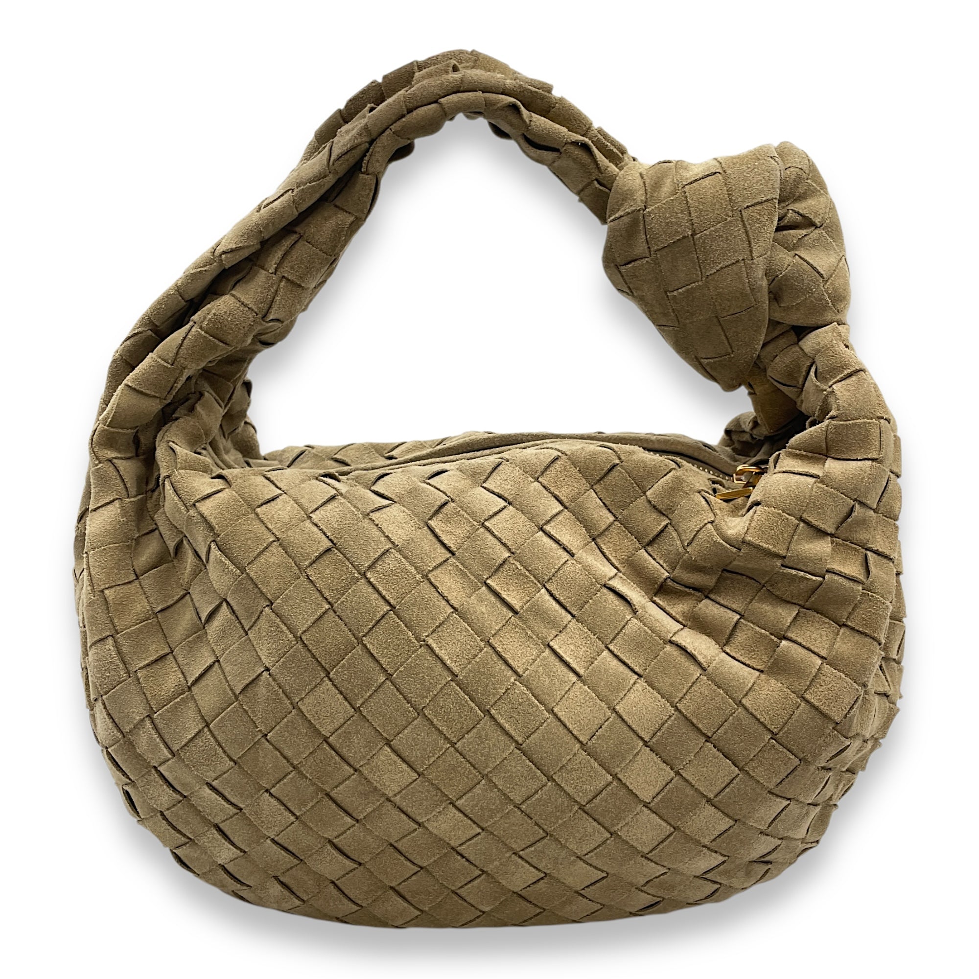 Teen Jodie Knotted Intrecciato Sand Hobo Bag in Suede, Gold hardware