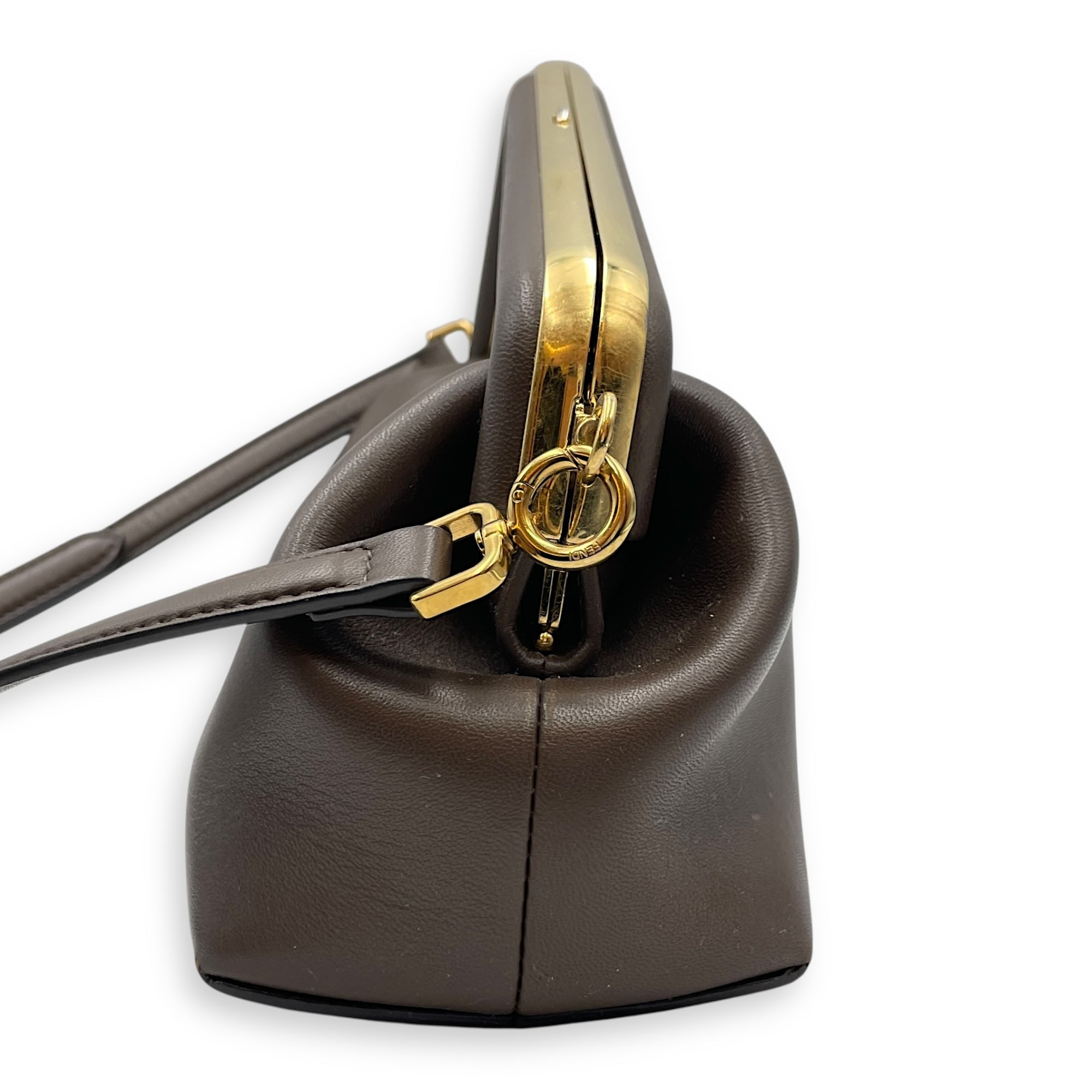 Fendi First Small Brown Shoulder Bag in Shiny Nappa, Gold hardware