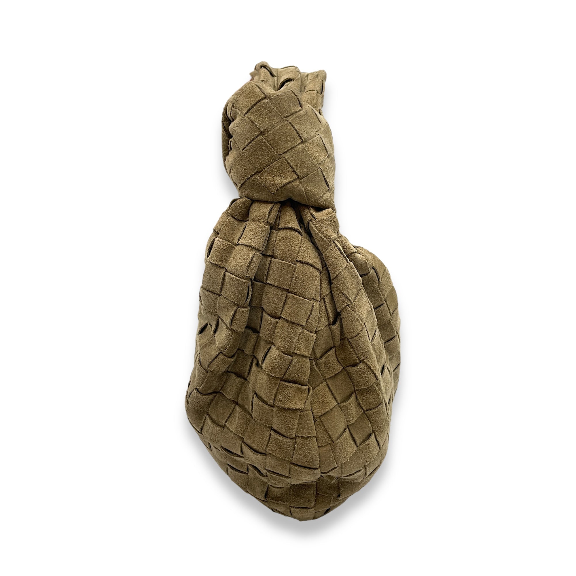 Teen Jodie Knotted Intrecciato Sand Hobo Bag in Suede, Gold hardware