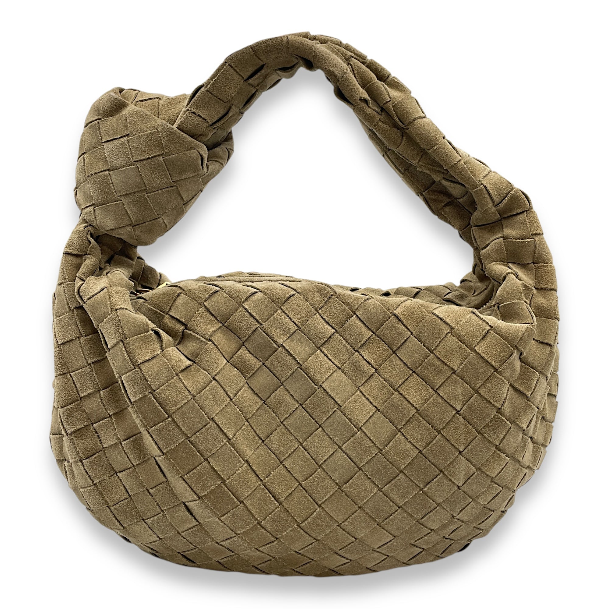Teen Jodie Knotted Intrecciato Sand Hobo Bag in Suede, Gold hardware