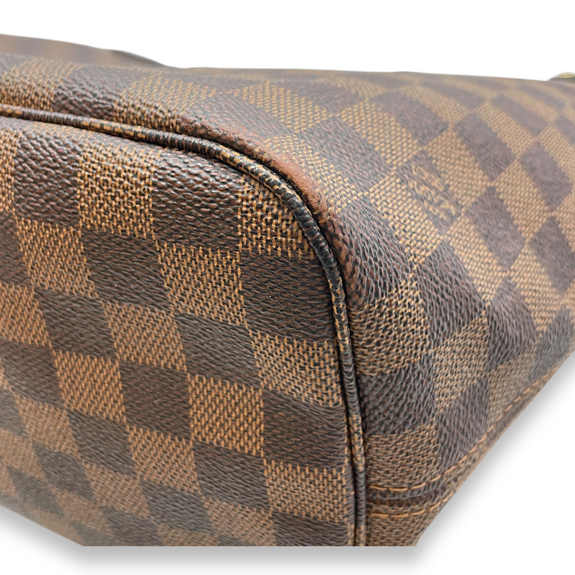 Damier Neverfull MM Brown Top Handle Bag in Canvas, Gold hardware