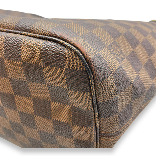 Damier Neverfull MM Brown Top Handle Bag in Canvas, Gold hardware