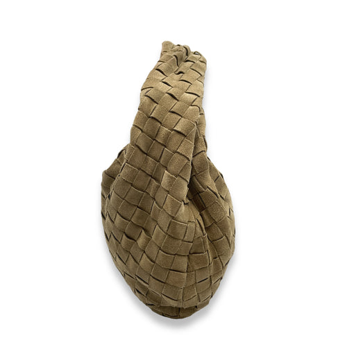 Teen Jodie Knotted Intrecciato Sand Hobo Bag in Suede, Gold hardware