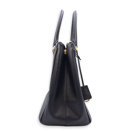 Galleria Black Top Handle Bag in Saffiano Leather, Gold hardware