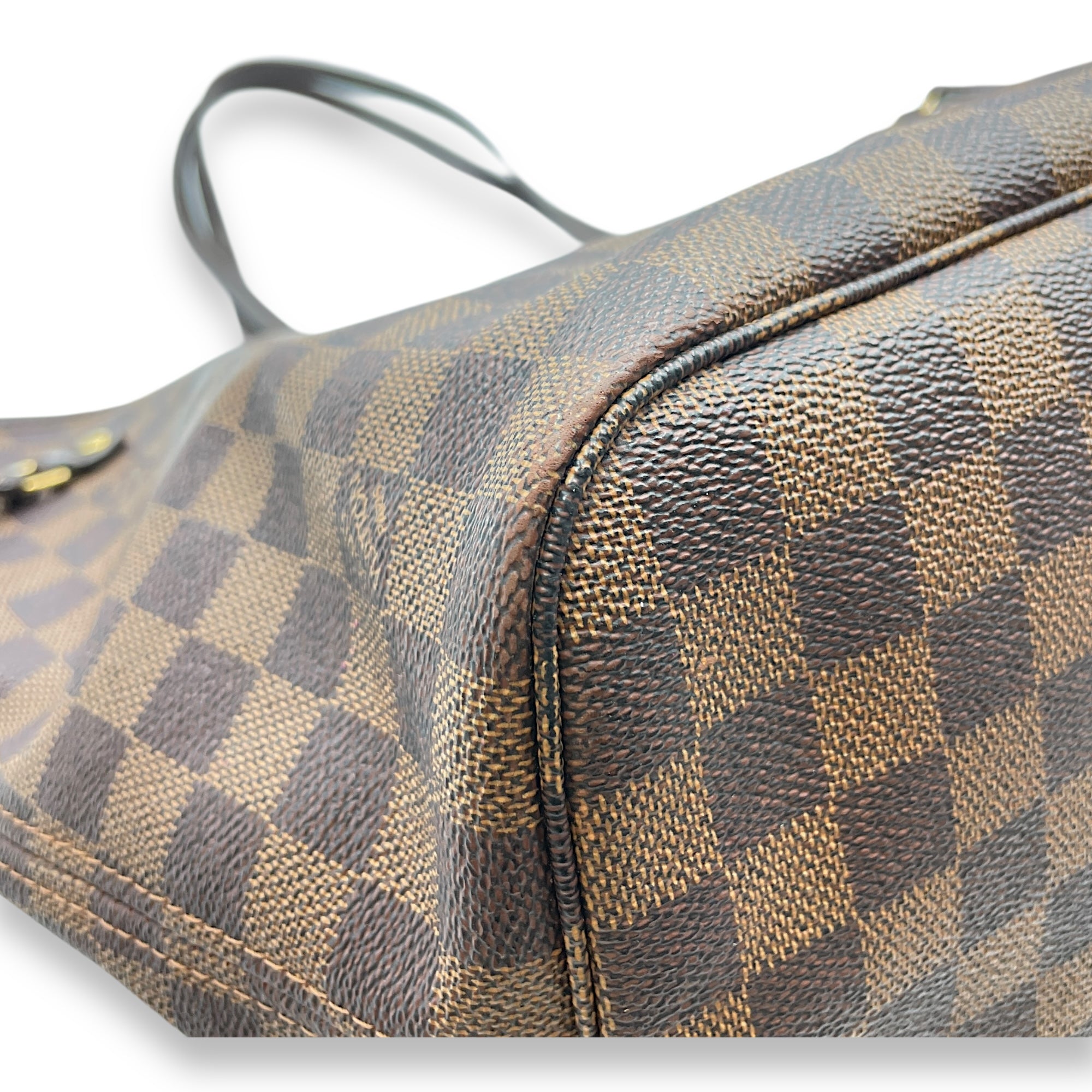 Damier Neverfull MM Brown Top Handle Bag in Canvas, Gold hardware