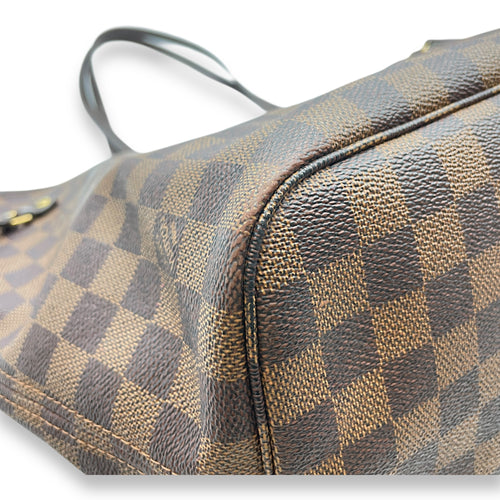 Damier Neverfull MM Brown Top Handle Bag in Canvas, Gold hardware