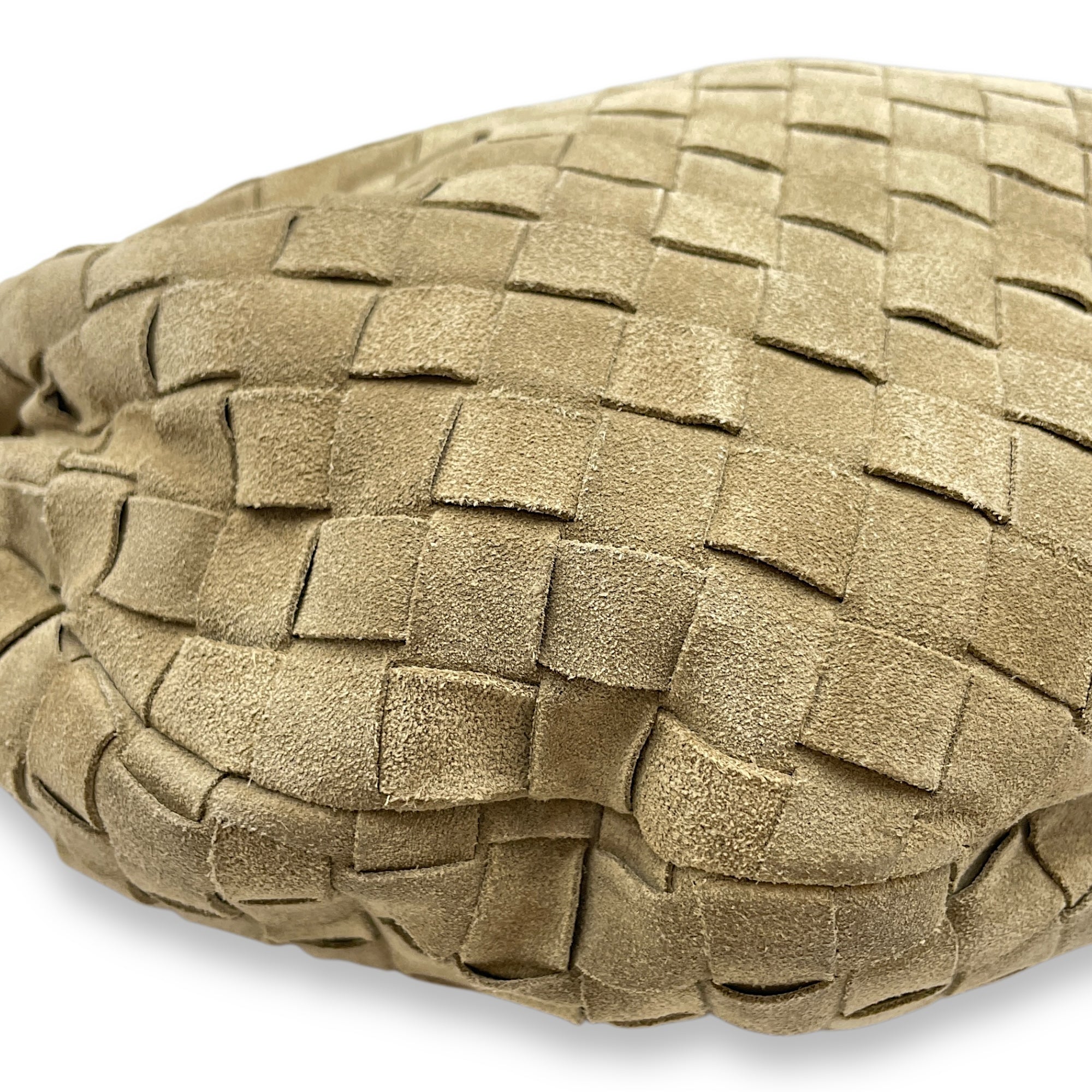 Teen Jodie Knotted Intrecciato Sand Hobo Bag in Suede, Gold hardware